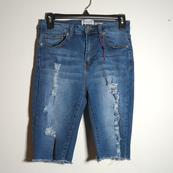DENIM Blvd Los Angeles Ripped Distressed Bermuda Jean Shorts M - Picture 1 of 5